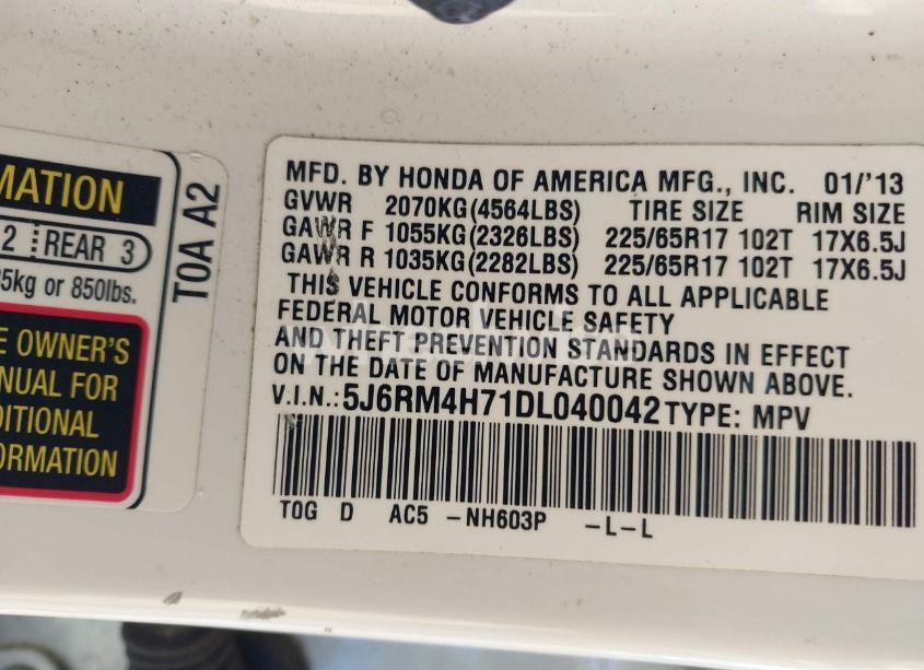 Photo 9 of 2013 Honda Cr-v EX-L (VIN 5J6RM4H71DL040042)