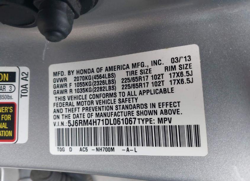 Photo 9 of 2013 Honda Cr-v EX-L (VIN 5J6RM4H71DL061067)