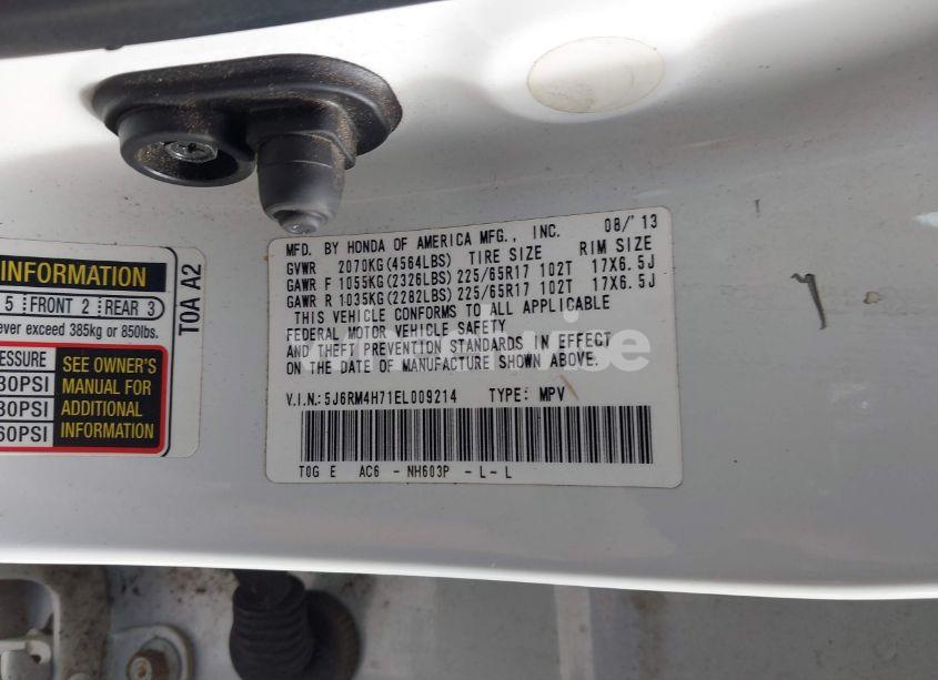 Photo 9 of 2014 Honda Cr-v EX-L (VIN 5J6RM4H71EL009214)