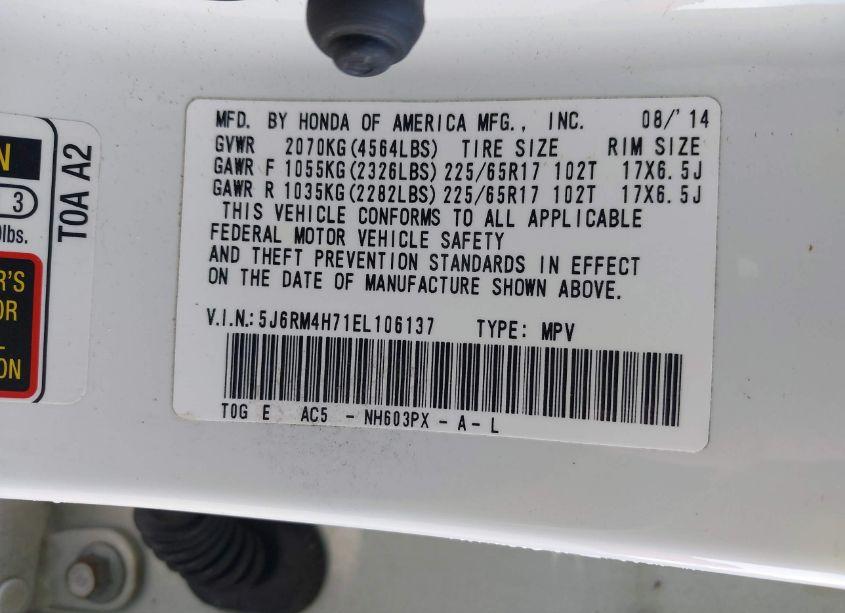 Photo 9 of 2014 Honda Cr-v EX-L (VIN 5J6RM4H71EL106137)