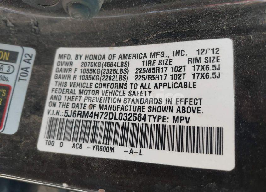 Photo 9 of 2013 Honda Cr-v EX-L (VIN 5J6RM4H72DL032564)