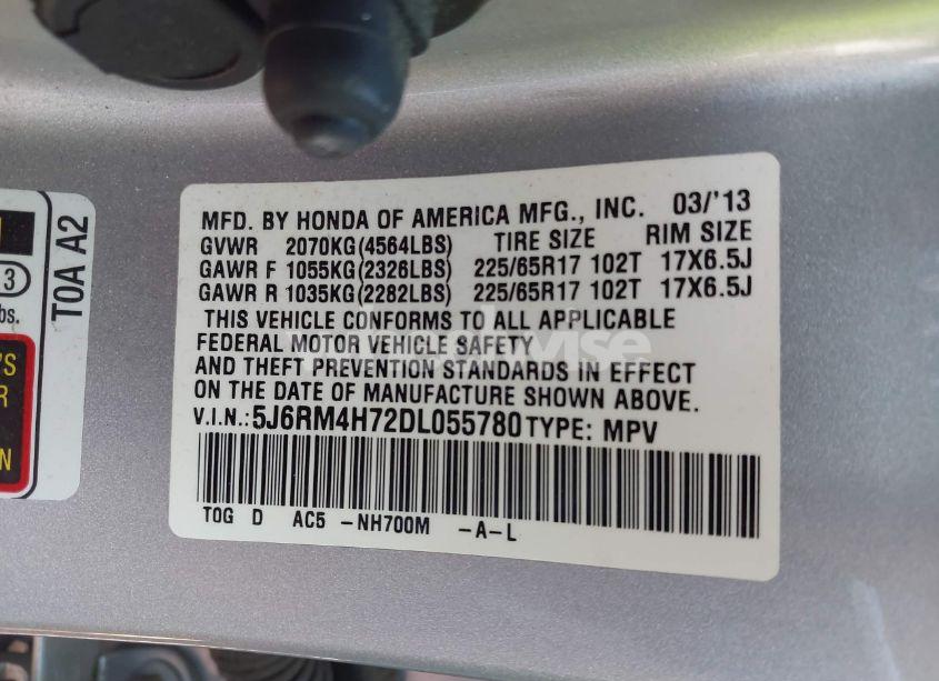 Photo 9 of 2013 Honda Cr-v EX-L (VIN 5J6RM4H72DL055780)