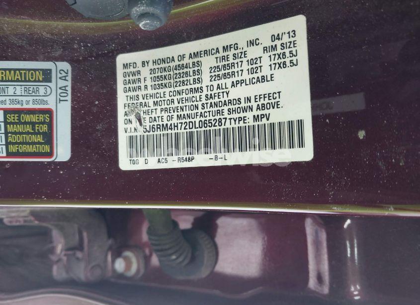 Photo 9 of 2013 Honda Cr-v EX-L (VIN 5J6RM4H72DL065287)