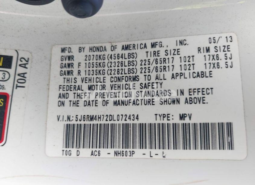 Photo 9 of 2013 Honda Cr-v EX-L (VIN 5J6RM4H72DL072434)