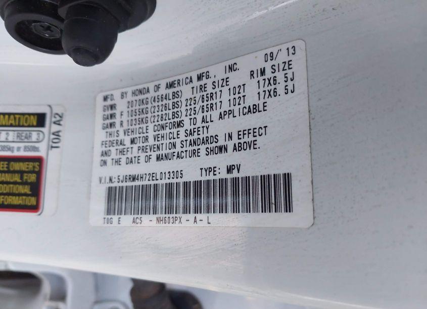 Photo 9 of 2014 Honda Cr-v EX-L (VIN 5J6RM4H72EL013305)