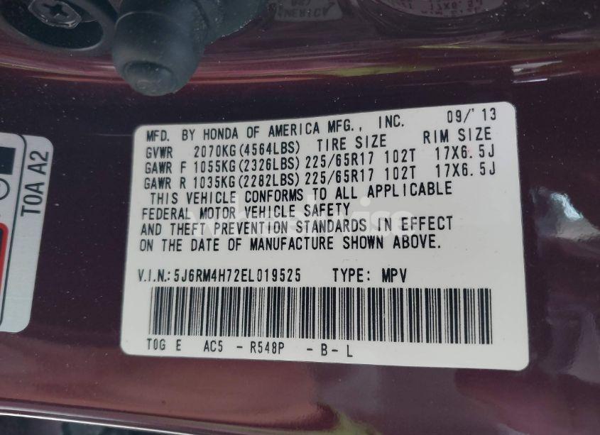 Photo 9 of 2014 Honda Cr-v EX-L (VIN 5J6RM4H72EL019525)