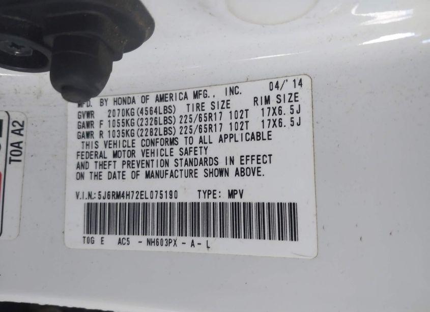 Photo 9 of 2014 Honda Cr-v EX-L (VIN 5J6RM4H72EL075190)