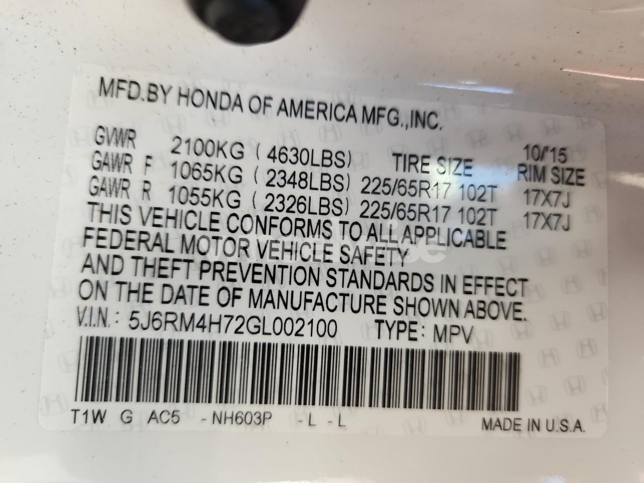 Photo 13 of 2016 HONDA CR-V EXL N/A (VIN 5J6RM4H72GL002100)