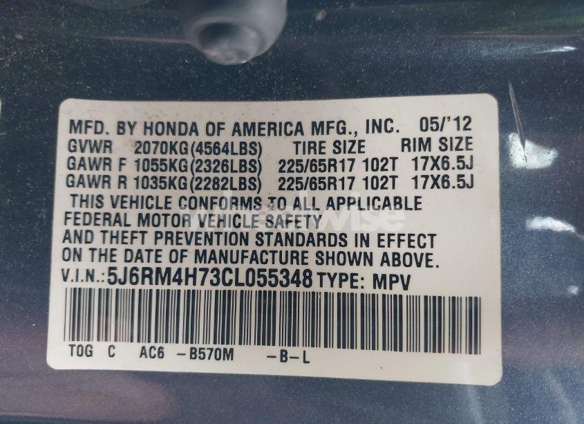 Photo 9 of 2012 Honda Cr-v EX-L (VIN 5J6RM4H73CL055348)