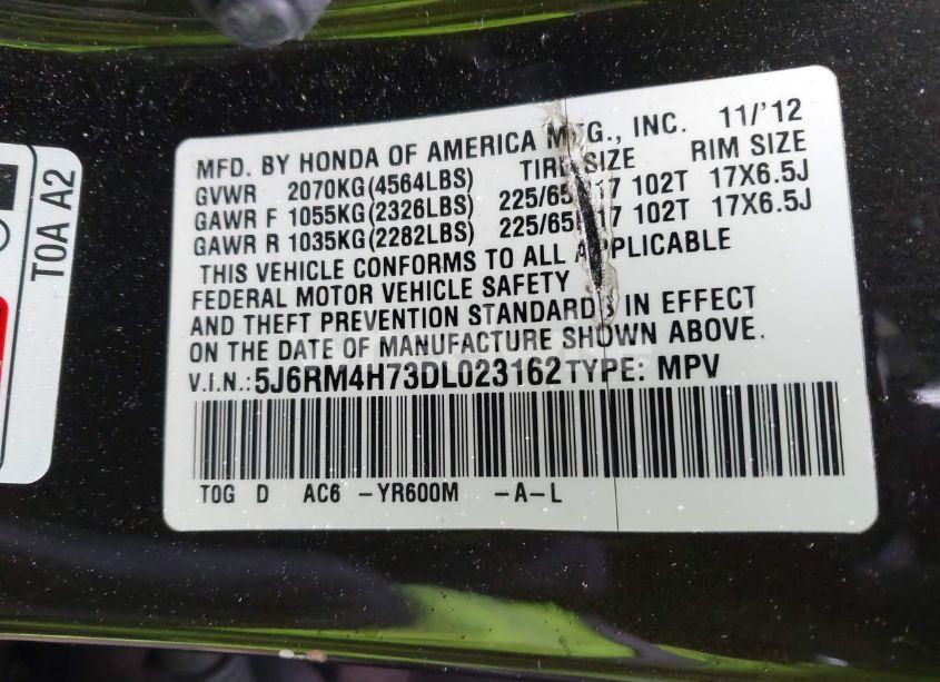 Photo 9 of 2013 Honda Cr-v EX-L (VIN 5J6RM4H73DL023162)