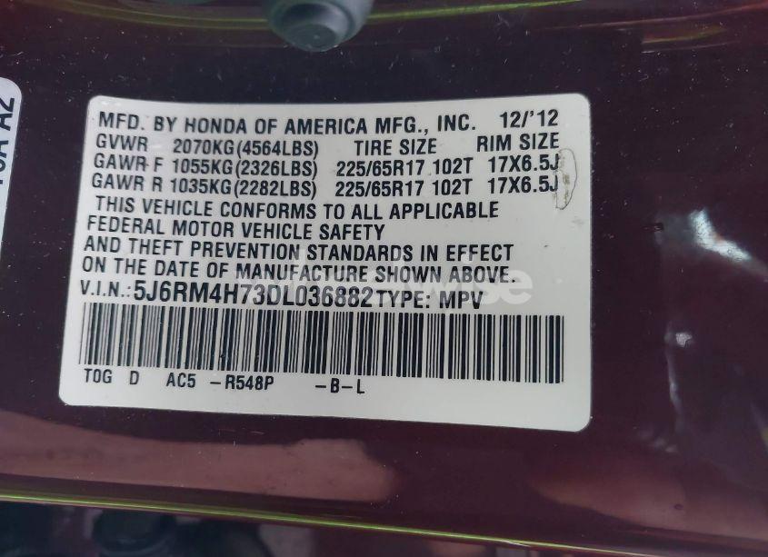 Photo 9 of 2013 Honda Cr-v EX-L (VIN 5J6RM4H73DL036882)