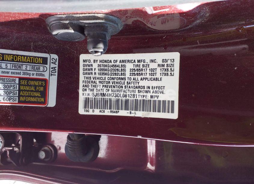 Photo 9 of 2013 Honda Cr-v EX-L (VIN 5J6RM4H73DL061281)