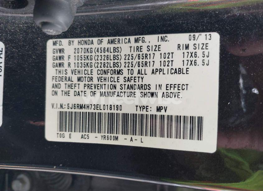 Photo 9 of 2014 Honda Cr-v EX-L (VIN 5J6RM4H73EL018190)