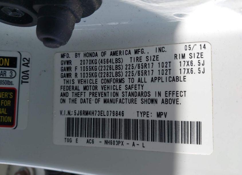 Photo 9 of 2014 Honda Cr-v EX-L (VIN 5J6RM4H73EL079846)