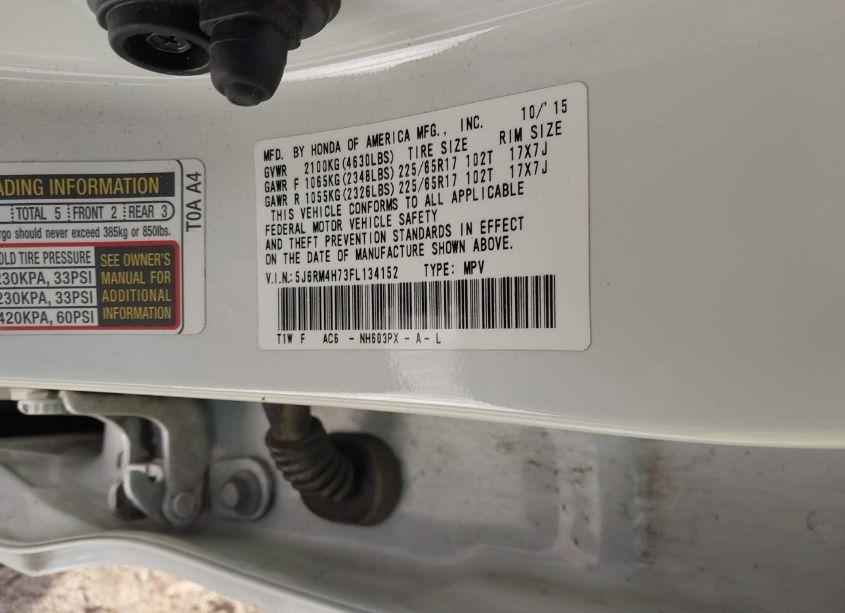 Photo 9 of 2015 Honda Cr-v EX-L (VIN 5J6RM4H73FL134152)