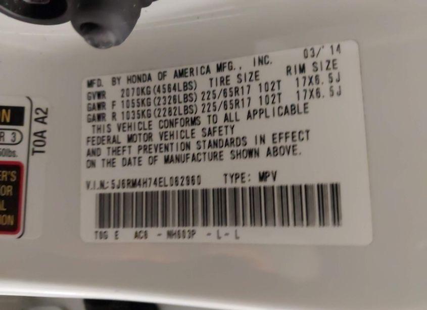 Photo 9 of 2014 Honda Cr-v EX-L (VIN 5J6RM4H74EL062960)