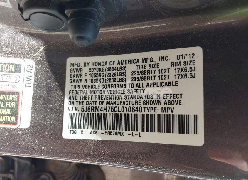 Photo 9 of 2012 Honda Cr-v EX-L (VIN 5J6RM4H75CL010640)