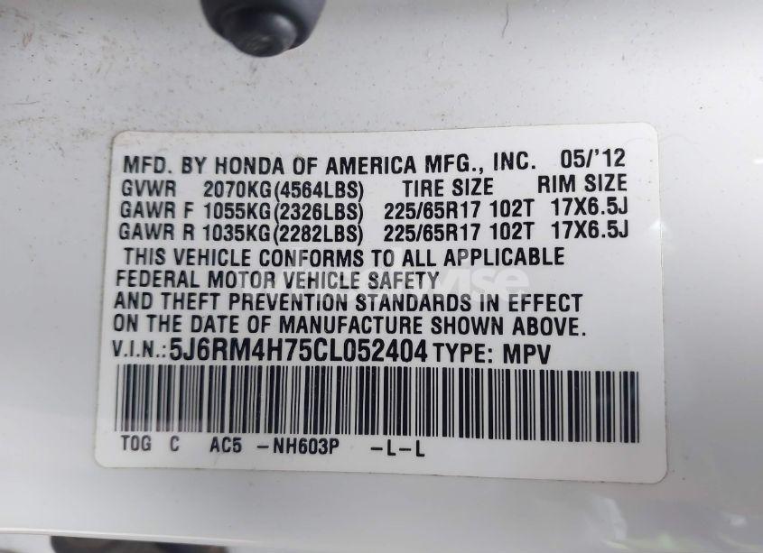 Photo 9 of 2012 Honda Cr-v EX-L (VIN 5J6RM4H75CL052404)