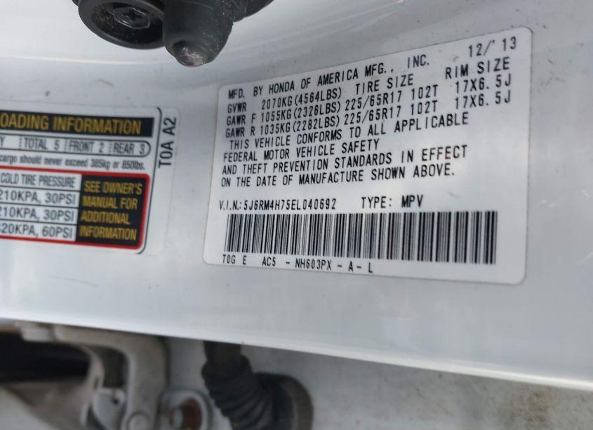Photo 9 of 2014 Honda Cr-v EX-L (VIN 5J6RM4H75EL040692)