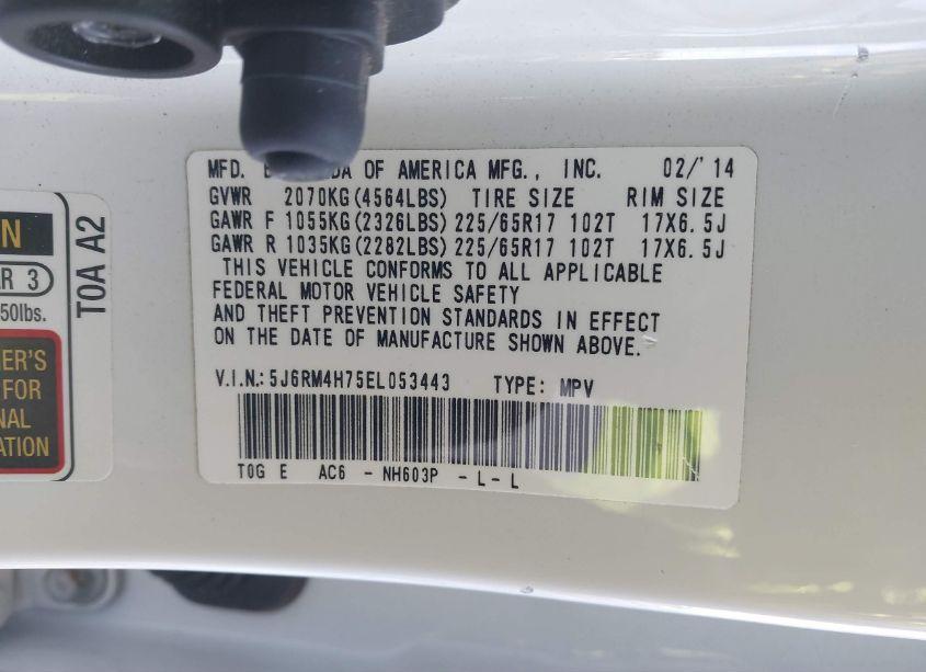 Photo 9 of 2014 Honda Cr-v EX-L (VIN 5J6RM4H75EL053443)