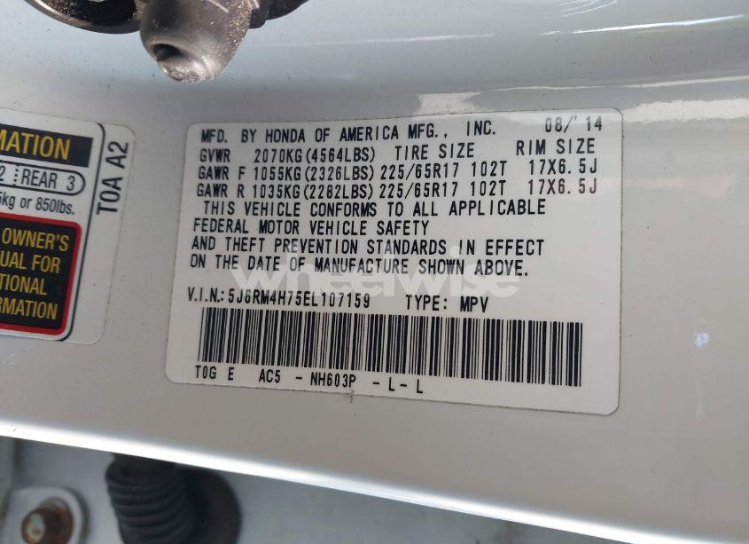 Photo 9 of 2014 Honda Cr-v EX-L (VIN 5J6RM4H75EL107159)