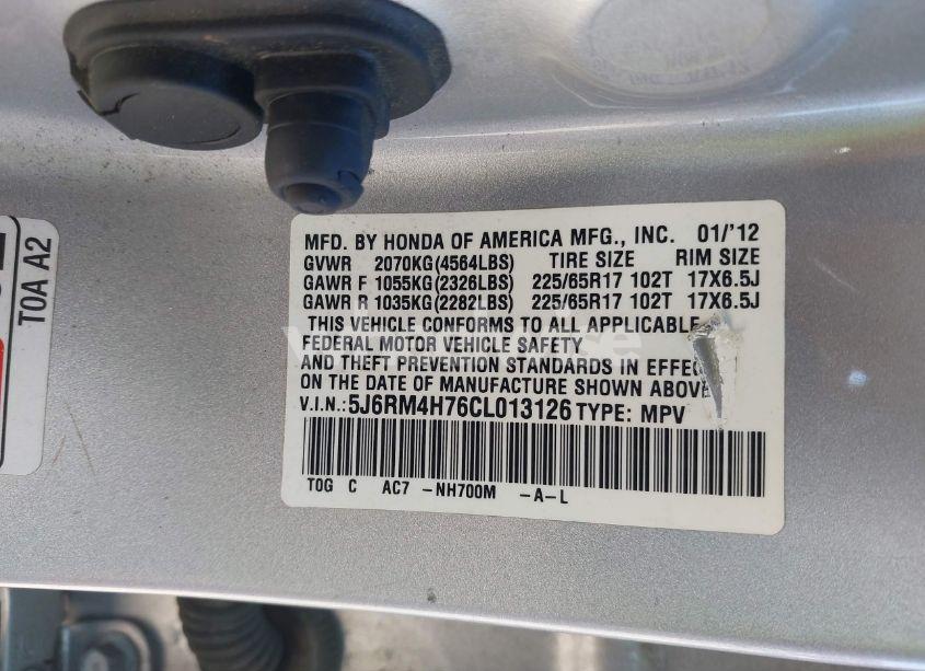 Photo 9 of 2012 Honda Cr-v EX-L (VIN 5J6RM4H76CL013126)