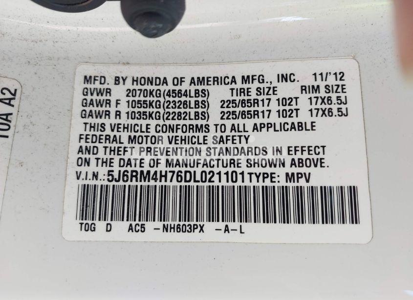 Photo 9 of 2013 Honda Cr-v EX-L (VIN 5J6RM4H76DL021101)