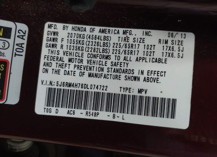 Photo 9 of 2013 Honda Cr-v EX-L (VIN 5J6RM4H76DL074722)