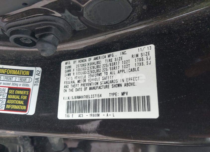 Photo 9 of 2014 Honda Cr-v EX-L (VIN 5J6RM4H76EL037154)