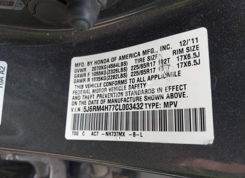 Photo 9 of 2012 Honda Cr-v EX-L (VIN 5J6RM4H77CL003432)