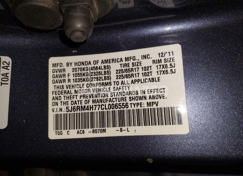 Photo 9 of 2012 Honda Cr-v EX-L (VIN 5J6RM4H77CL006556)