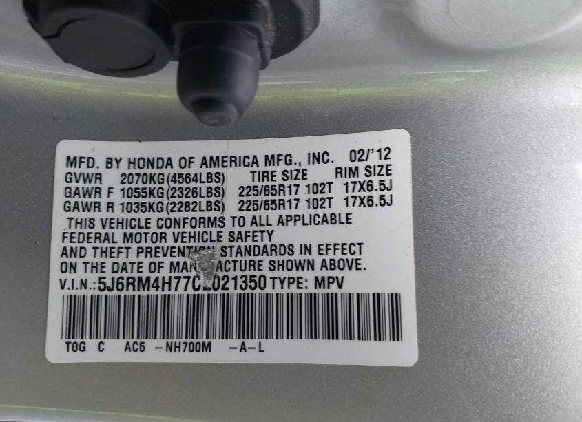 Photo 17 of 2012 Honda Cr-v EX-L (VIN 5J6RM4H77CL021350)