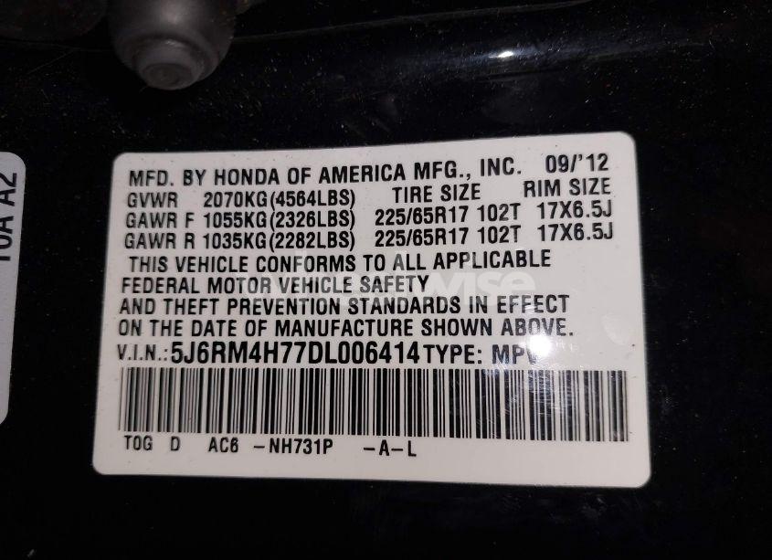 Photo 9 of 2013 Honda Cr-v EX-L (VIN 5J6RM4H77DL006414)