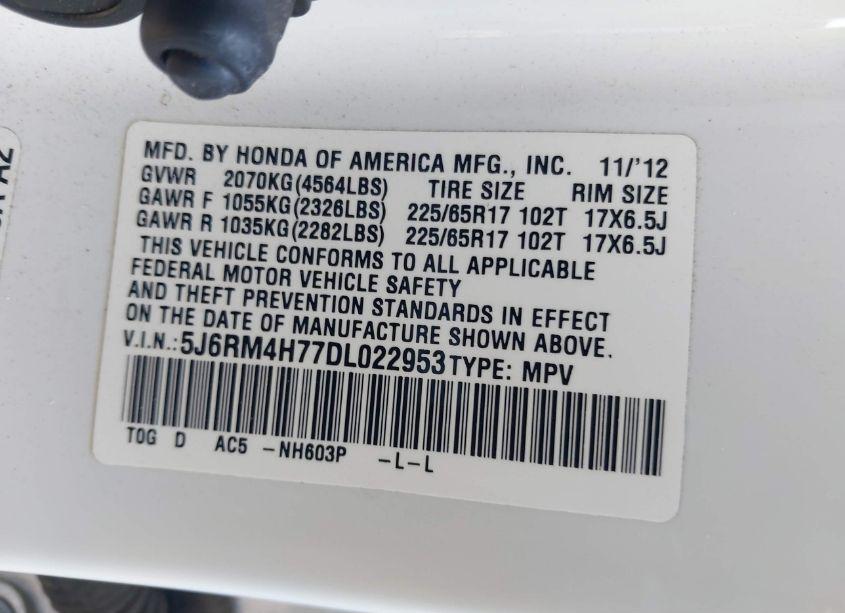 Photo 9 of 2013 Honda Cr-v EX-L (VIN 5J6RM4H77DL022953)