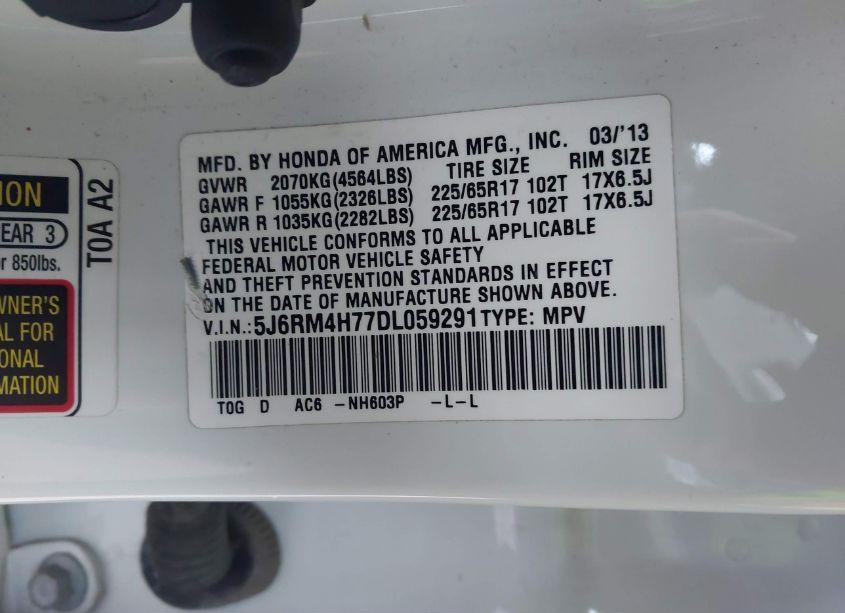 Photo 9 of 2013 Honda Cr-v EX-L (VIN 5J6RM4H77DL059291)