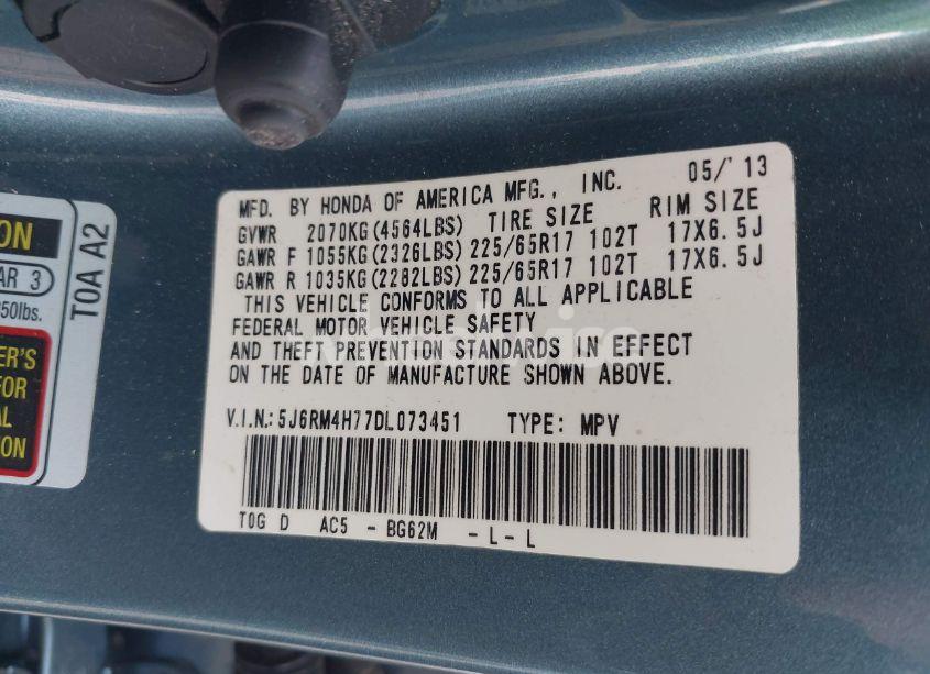 Photo 9 of 2013 Honda Cr-v EX-L (VIN 5J6RM4H77DL073451)