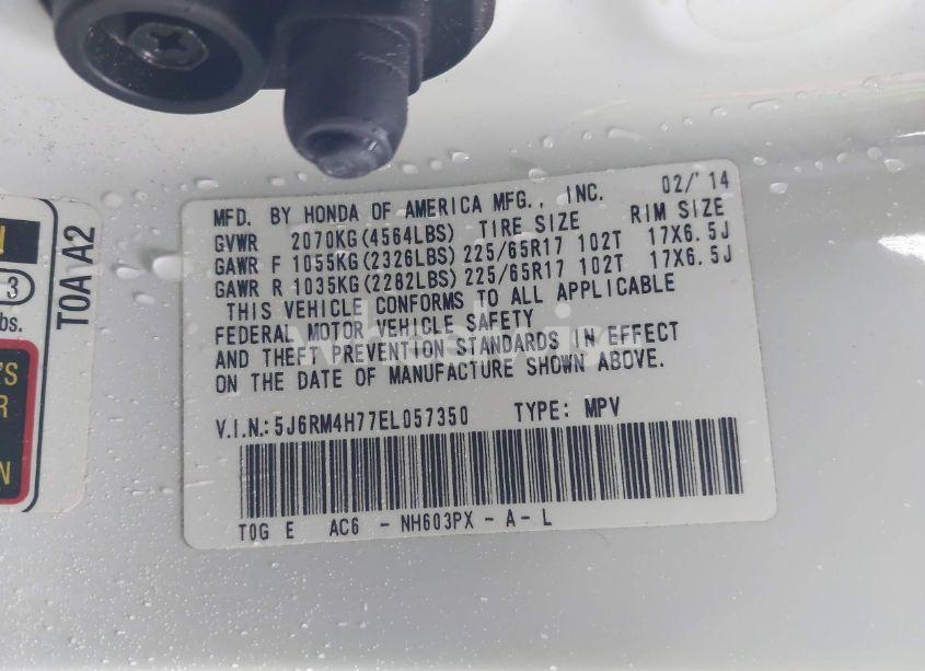 Photo 9 of 2014 Honda Cr-v EX-L (VIN 5J6RM4H77EL057350)