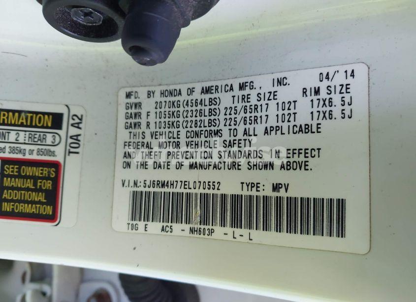 Photo 9 of 2014 Honda Cr-v EX-L (VIN 5J6RM4H77EL070552)