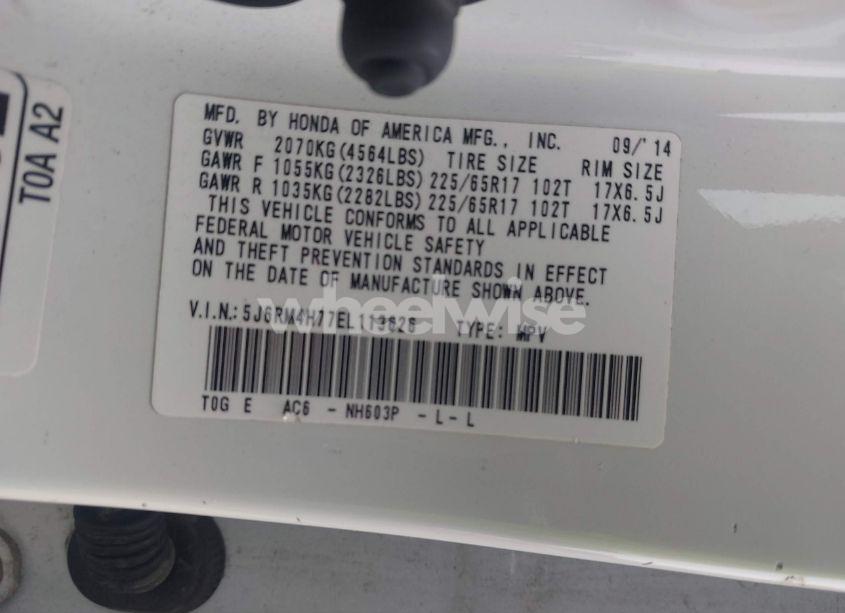 Photo 9 of 2014 Honda Cr-v EX-L (VIN 5J6RM4H77EL113626)