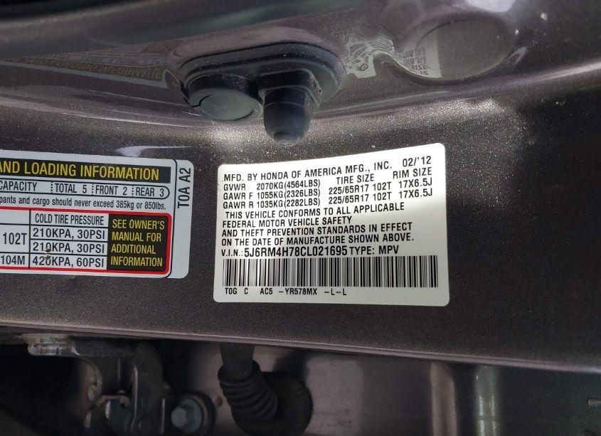 Photo 9 of 2012 Honda Cr-v EX-L (VIN 5J6RM4H78CL021695)