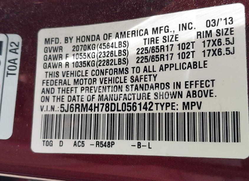 Photo 9 of 2013 Honda Cr-v EX-L (VIN 5J6RM4H78DL056142)