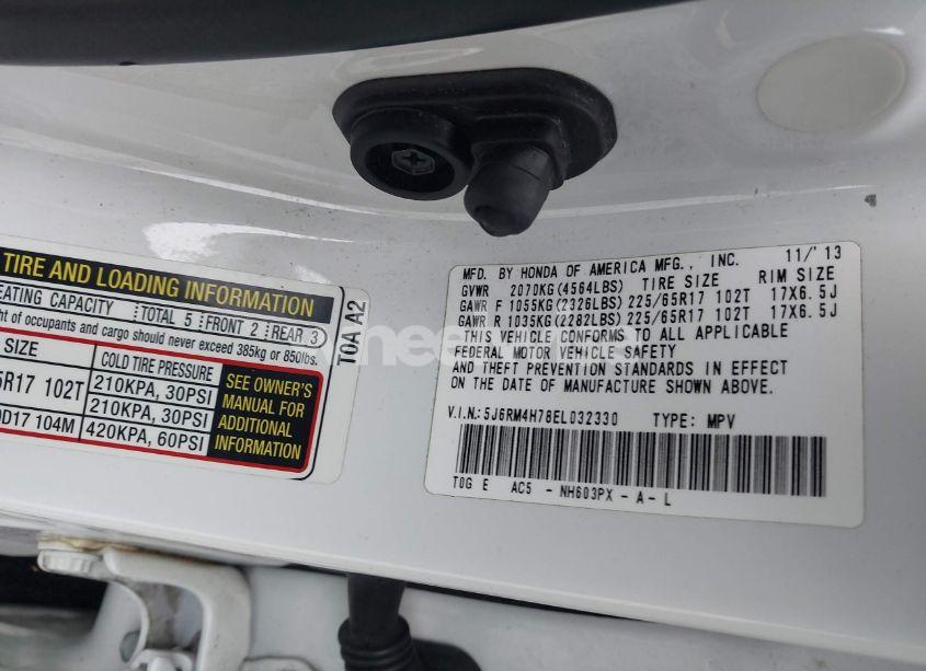 Photo 9 of 2014 Honda Cr-v EX-L (VIN 5J6RM4H78EL032330)