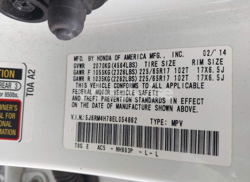 Photo 9 of 2014 Honda Cr-v EX-L (VIN 5J6RM4H78EL054862)