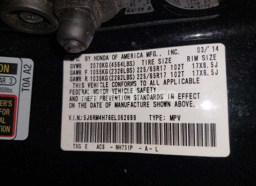 Photo 9 of 2014 Honda Cr-v EX-L (VIN 5J6RM4H78EL062699)