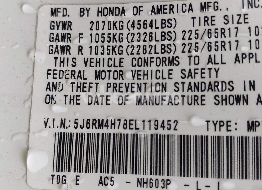 Photo 9 of 2014 Honda Cr-v EX-L (VIN 5J6RM4H78EL119452)