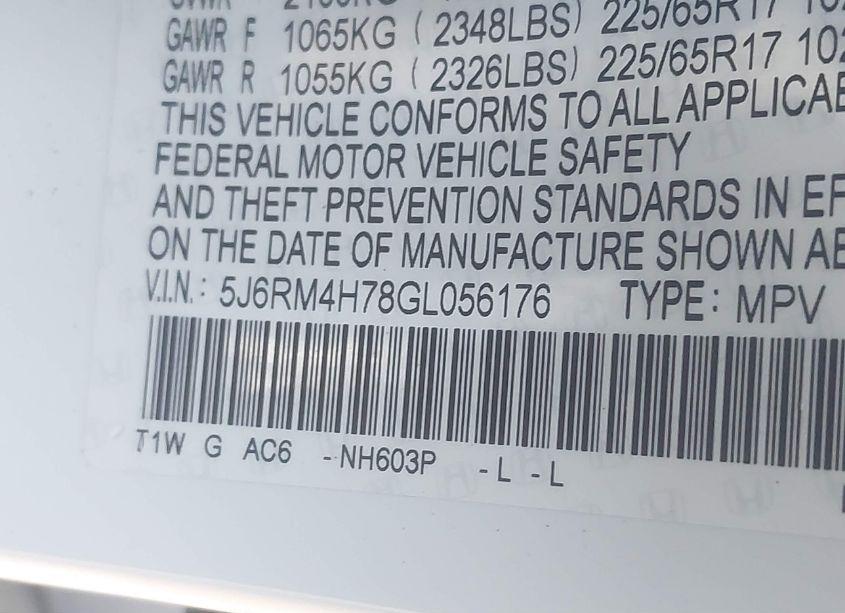 Photo 9 of 2016 Honda Cr-v EX-L (VIN 5J6RM4H78GL056176)