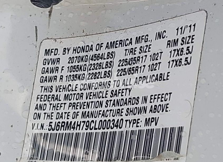 Photo 9 of 2012 Honda Cr-v EX-L (VIN 5J6RM4H79CL000340)