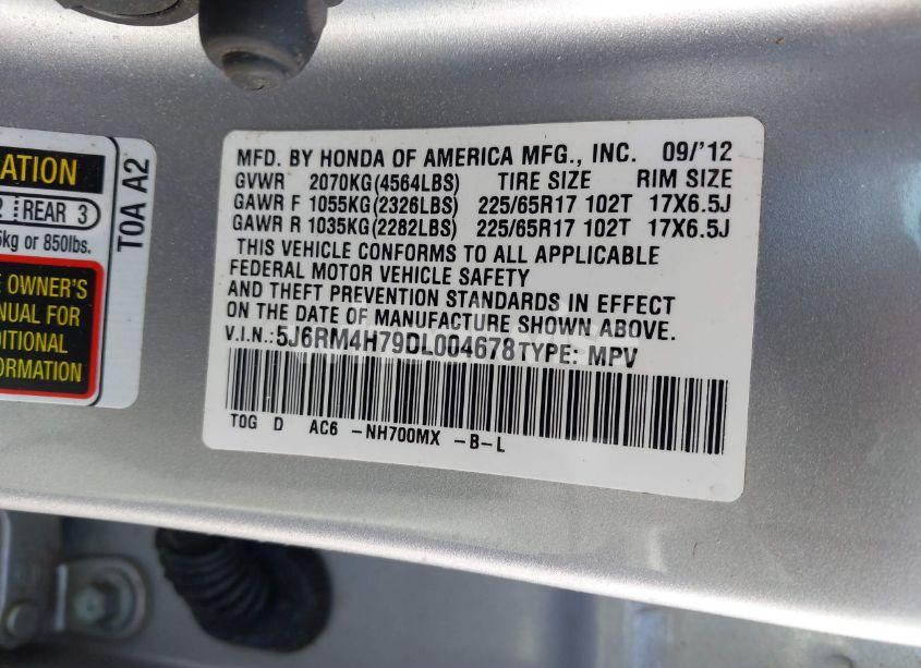 Photo 9 of 2013 Honda Cr-v EX-L (VIN 5J6RM4H79DL004678)