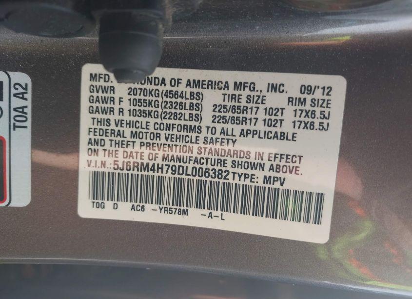 Photo 9 of 2013 Honda Cr-v EX-L (VIN 5J6RM4H79DL006382)