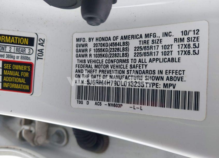 Photo 9 of 2013 Honda Cr-v EX-L (VIN 5J6RM4H79DL013235)